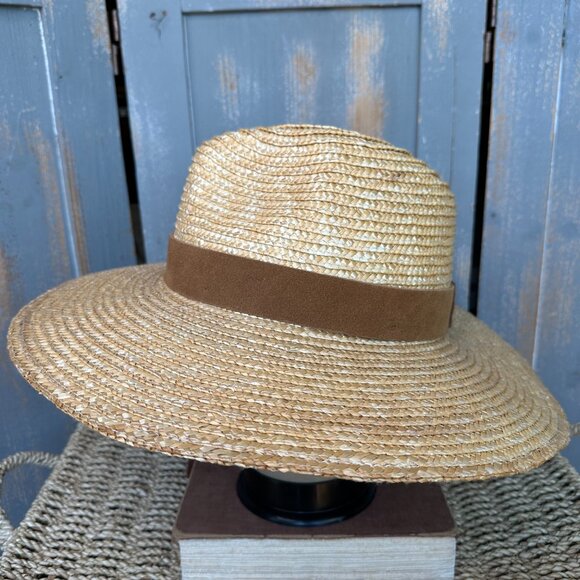GIGI PIP Isla Straw Wide Brim Fedora Hat Suede Band OS NWOT - Picture 4 of 12